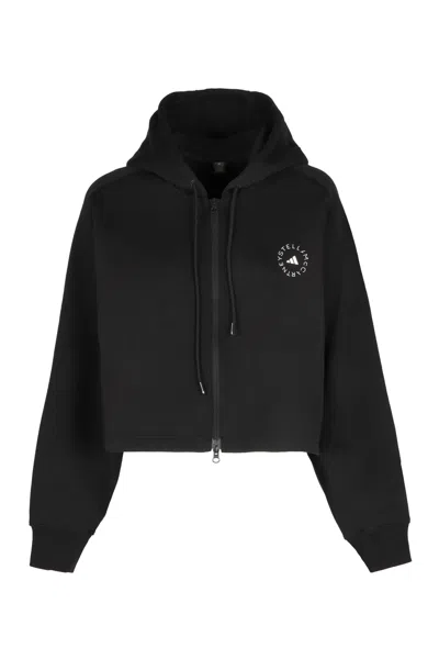 Shop Adidas By Stella Mccartney Cotton Full Zip Hoodie In Black