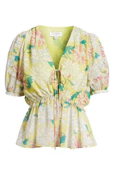 Shop Ted Baker London Gabbyie Floral Peplum Top In Mid Yellow