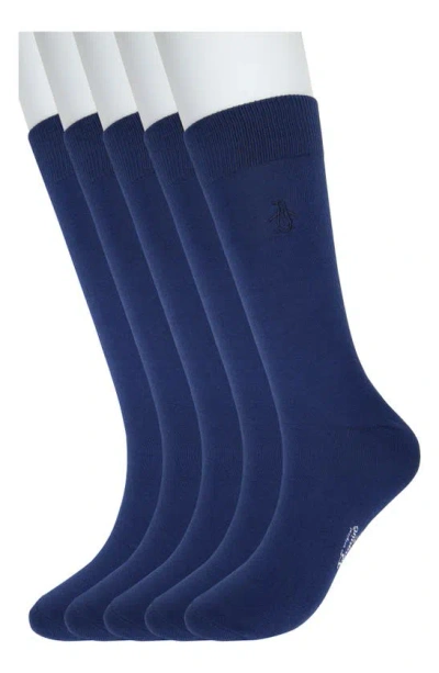 Original Penguin Solid Heather Mix 5-pack Crew Socks In Dark Navy