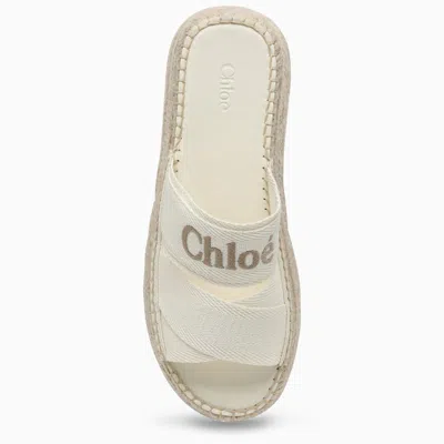 Shop Chloé Ivory Mila Flat Sandal With Logo In Beige