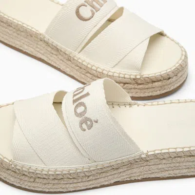 Shop Chloé Ivory Mila Flat Sandal With Logo In Beige