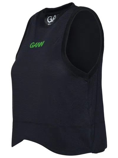 Shop Ganni 'active' Black Recycled Polyester Blend Top