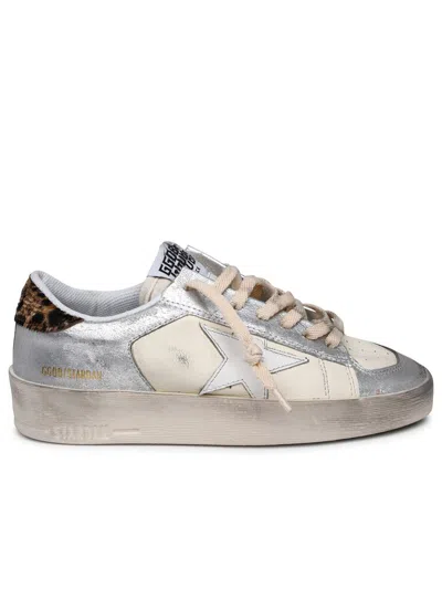 Shop Golden Goose 'stardan' Cream Leather Sneakers In Silver