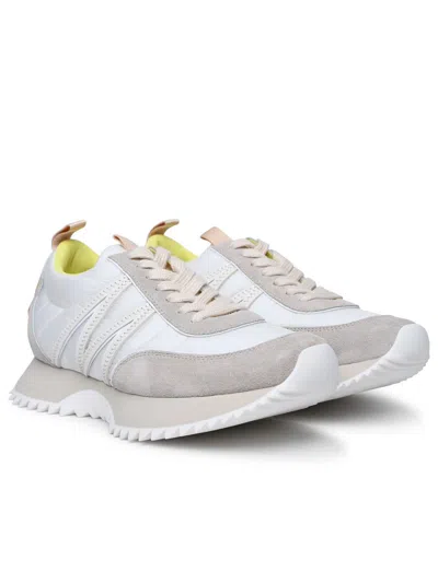 Shop Moncler 'pacey' Beige Polyamide Sneakers In White