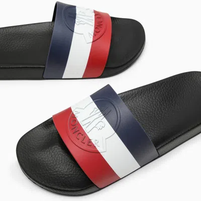 Shop Moncler Basile Slide With Tricolour Band And Logo In Black