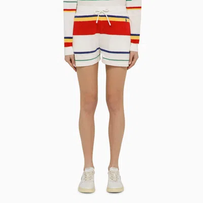 Shop Polo Ralph Lauren White Striped Terry Shorts In Multicolor
