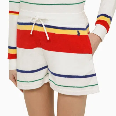 Shop Polo Ralph Lauren White Striped Terry Shorts In Multicolor