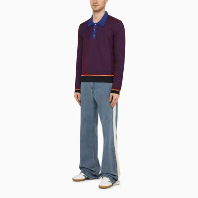 Shop Wales Bonner Red/blue/purple Jacquard Long-sleeved Polo Shirt In Multicolor