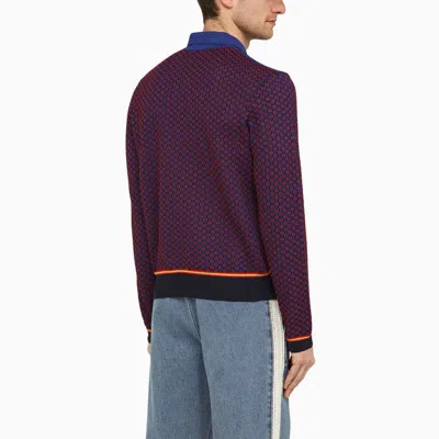 Shop Wales Bonner Red/blue/purple Jacquard Long-sleeved Polo Shirt In Multicolor