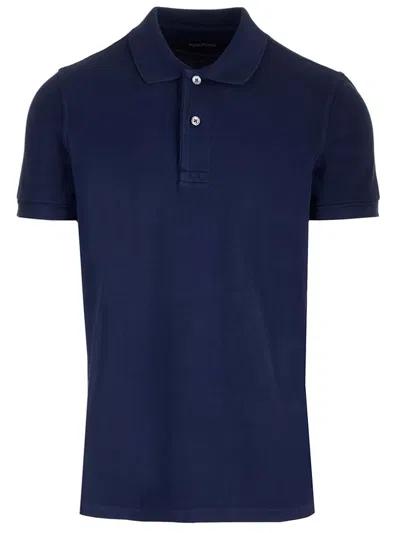 Shop Tom Ford Navy Blue Cotton Polo Shirt