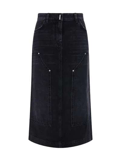 Shop Givenchy Denim Skirt In Faded Black