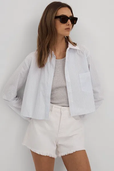 Shop Good American Blue Stripe  Cotton Poplin Cropped Shirt