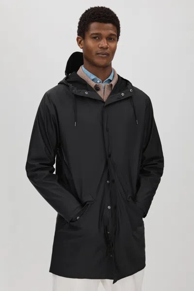 Rains Press-stud Hooded Raincoat In Black