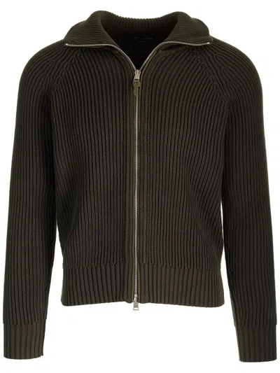 Shop Tom Ford Zipped Ribbed-knit Cardigan In Grey