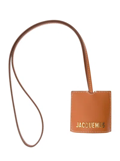 Shop Jacquemus Le Porte Cle Bagage Brown Key-chain With Logo Lettering In Smooth Leather Man In Marrone