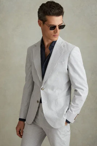 Reiss Barr Notch Seersucker Jacket In Gray