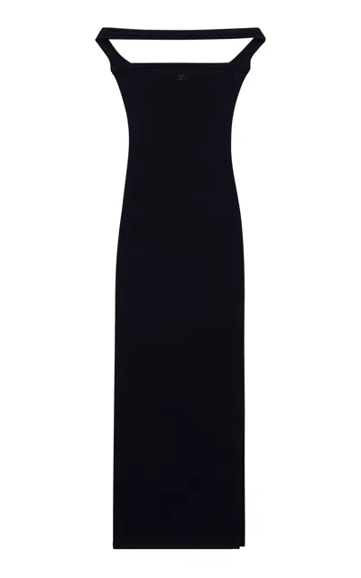 Shop Courrèges Hyperbole 90s Ribbed-knit Cotton Halter Maxi Dress In Black