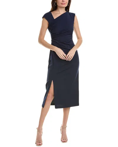Shop Anne Klein Asymmetrical Scuba Crepe Midi Dress In Blue