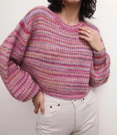 Shop Z Supply Prism Metallic Stripe Sweater In Magenta Punch In Multi