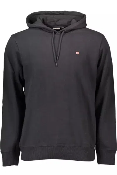 Napapijri Sleek Black Cotton Hooded Sweatshirt In Black