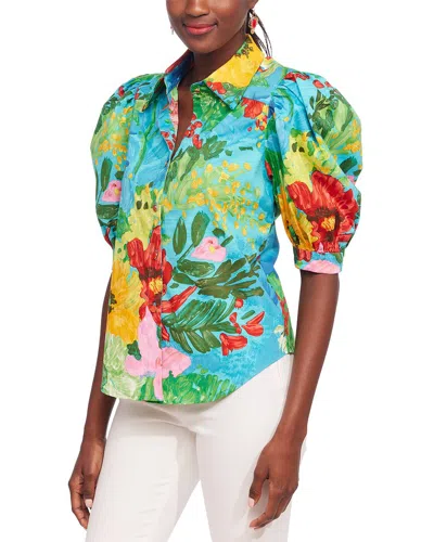 Shop Eva Franco Sadie Collared Half Sleeve Shirt Top In Multi