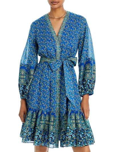 Shop Kobi Halperin Luanne Womens Cotton Knee-length Fit & Flare Dress In Blue