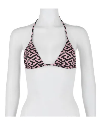 Shop Versace Greca Print Triangle Bikini Top In White
