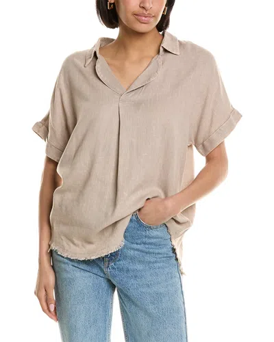 Shop Brook + Lynn Linen-blend Shirt In Beige