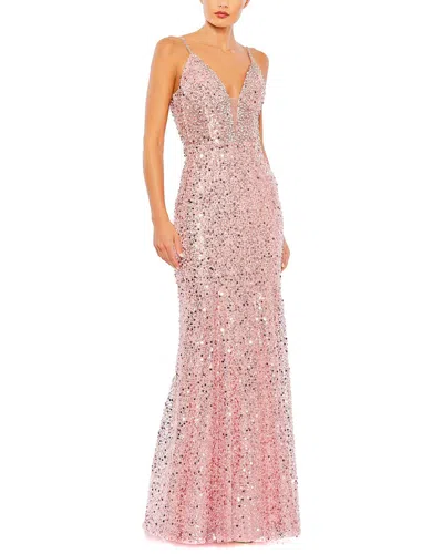 Shop Mac Duggal Embellished Plunge Neck Sleeveless Trumpet Gown In Multi