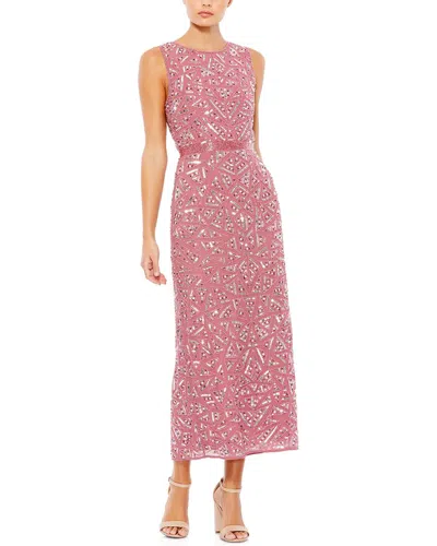 Shop Mac Duggal Geometric Patterned Sequin Midi Dress In Pink