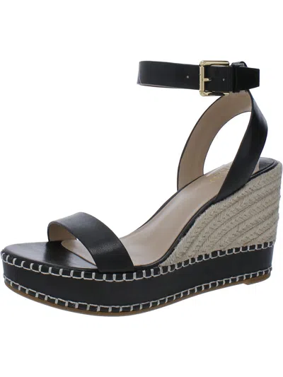 Shop Lauren Ralph Lauren Hilarie Womens Leather Wedge Slingback Sandals In Black