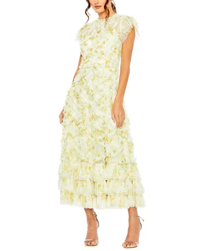 Shop Mac Duggal High Neck Ruffle Cap Sleeve Floral Dress In Yellow