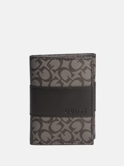Shop Guess Factory Logo Print Trifold Wallet In Beige