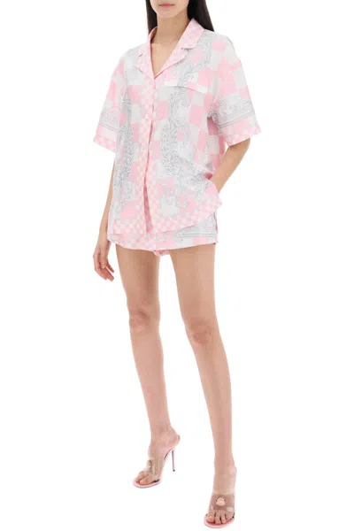Shop Versace Printed Silk Bowling Shirt In Eight In Pink