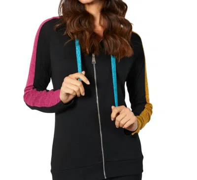 Shop French Kyss Zip Up Hoodie Cardigan In Black/combo (a/s)