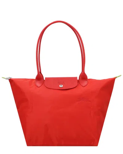 Shop Longchamp Le Pliage Green Large Canvas Tote In Red