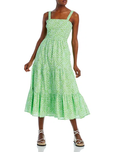 Shop Banjanan Regina Womens Cotton Printed Midi Dress In Green