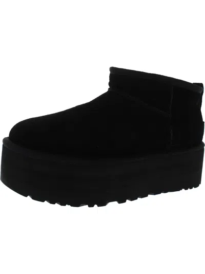 Shop Ugg Classic Ultra Mini Platform Womens Suede Sherpa Ankle Boots In Black