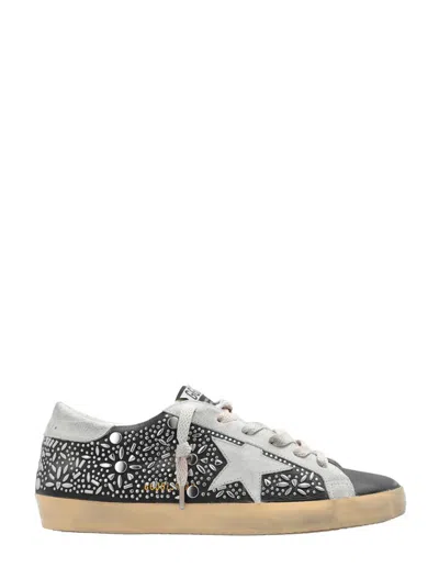 Golden Goose Super-star Studded Sneakers With In Black/ice