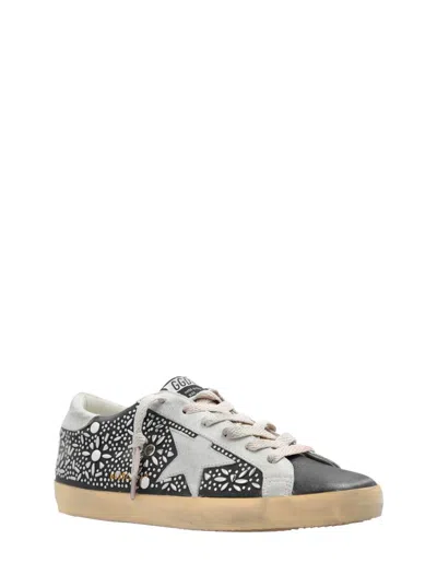 Golden Goose Super-star Studded Sneakers With In Black/ice