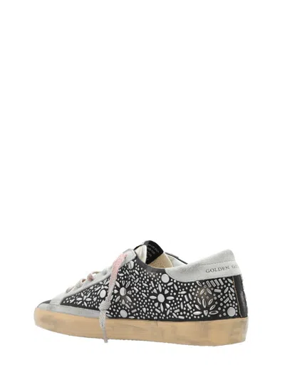 Golden Goose Super-star Studded Sneakers With In Black/ice