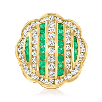 Shop Ross-simons Diamond And . Emerald Ring In 14kt Yellow Gold In Green