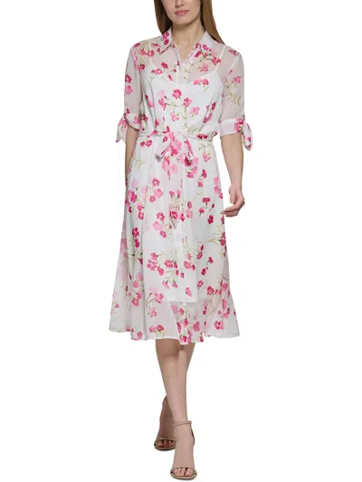 Shop Calvin Klein Womens Chiffon Mid-calf Fit & Flare Dress In Pink