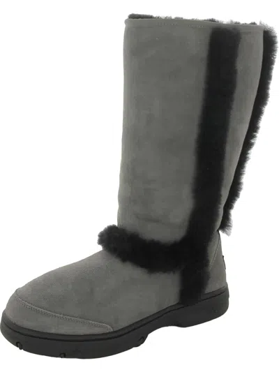 Shop Ugg Sunburst Womens Suede Tall Shearling Boots In Grey
