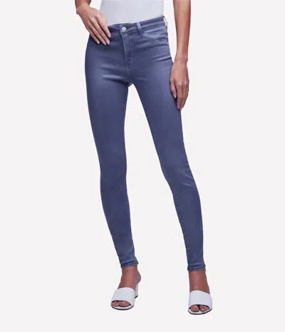 Shop L Agence Marguerite High Rise Skinny Jean In Gris Coated In Blue