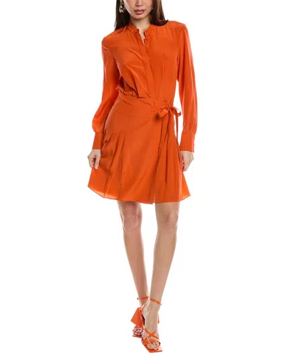 Shop Jason Wu Pleated Silk Shirtdress In Orange