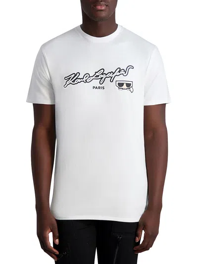 Shop Karl Lagerfeld Mens Graphic Crewneck T-shirt In White
