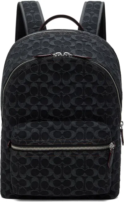 Shop Coach Black Charter Backpack In Black Denim