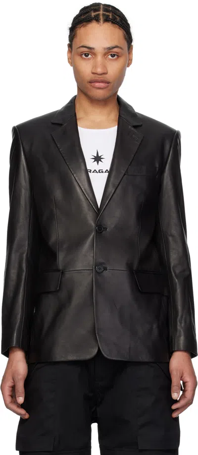 Shop Helmut Lang Black Notched Leather Blazer In Black - 001