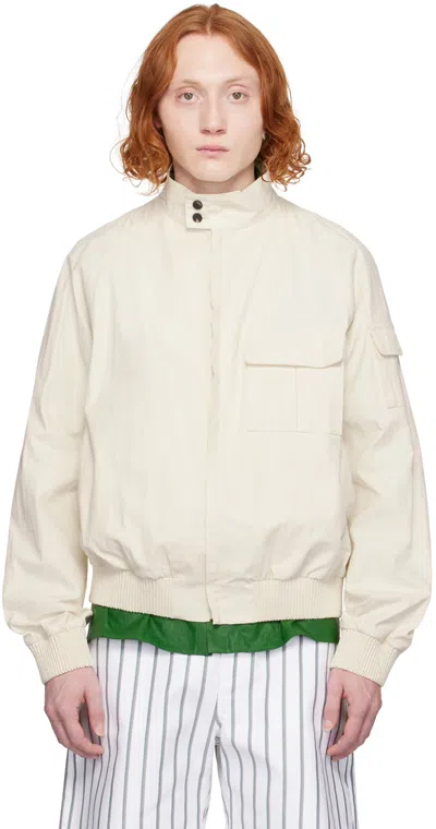 Shop Ferragamo Off-white Cropped Bomber Jacket In 5823/179 Mascarpone